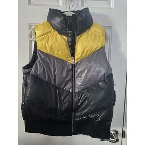 Puffer Vest Womens Love & Sports Colorblock Large L 12-14 Yellow Gray Black NWT